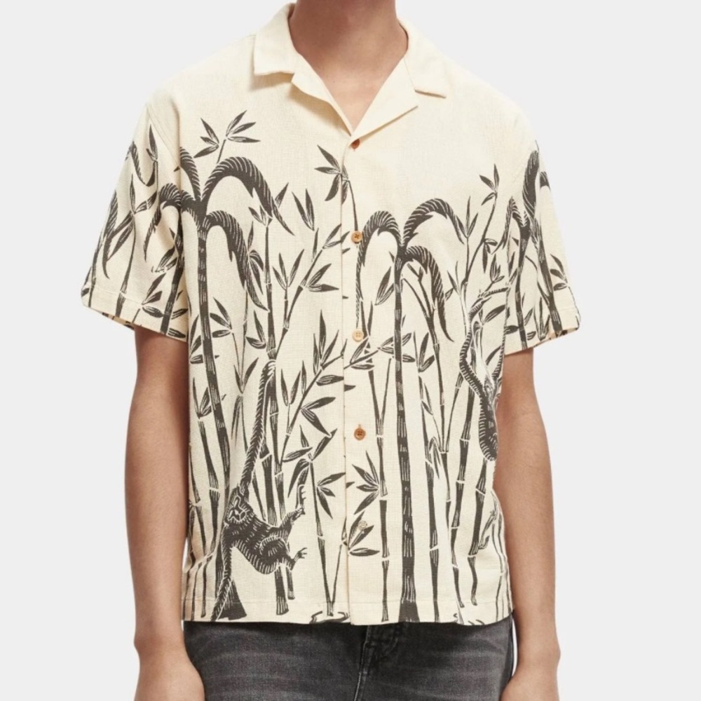 Scotch & Soda Jungle Print Woven Button Down Hawaiian Shirt-Monkeys-Men's Medium